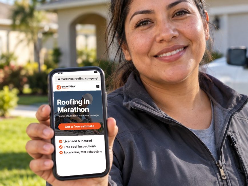 marathon.roofing.company open in a phone browser